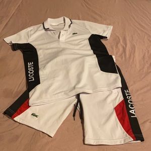 Boys Lacoste polo short set.